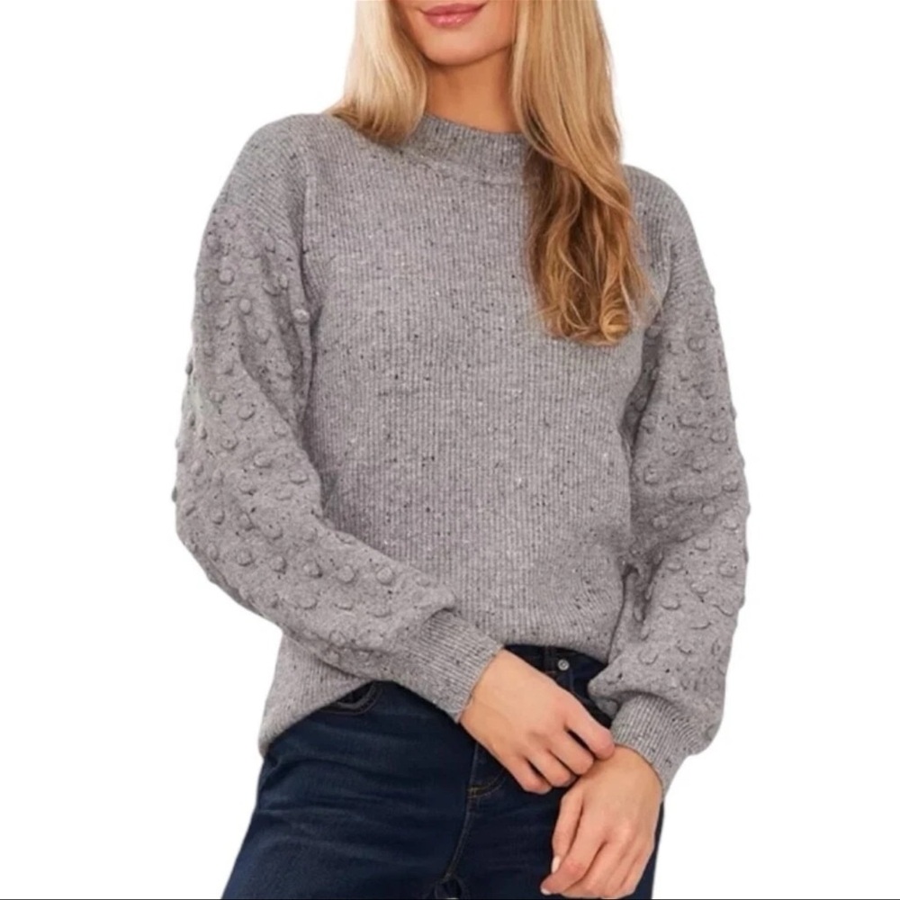 CeCe Gray Cowl Neck Sweater with Ribbed Knit Texture